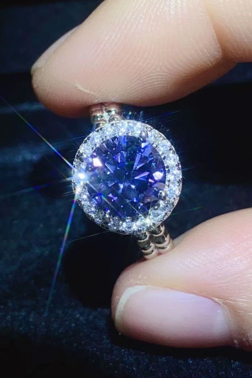 Let It Go 2 Carat Blue Blue Brilliant Round Cut Sparkala™ Moissanite Halo Ring