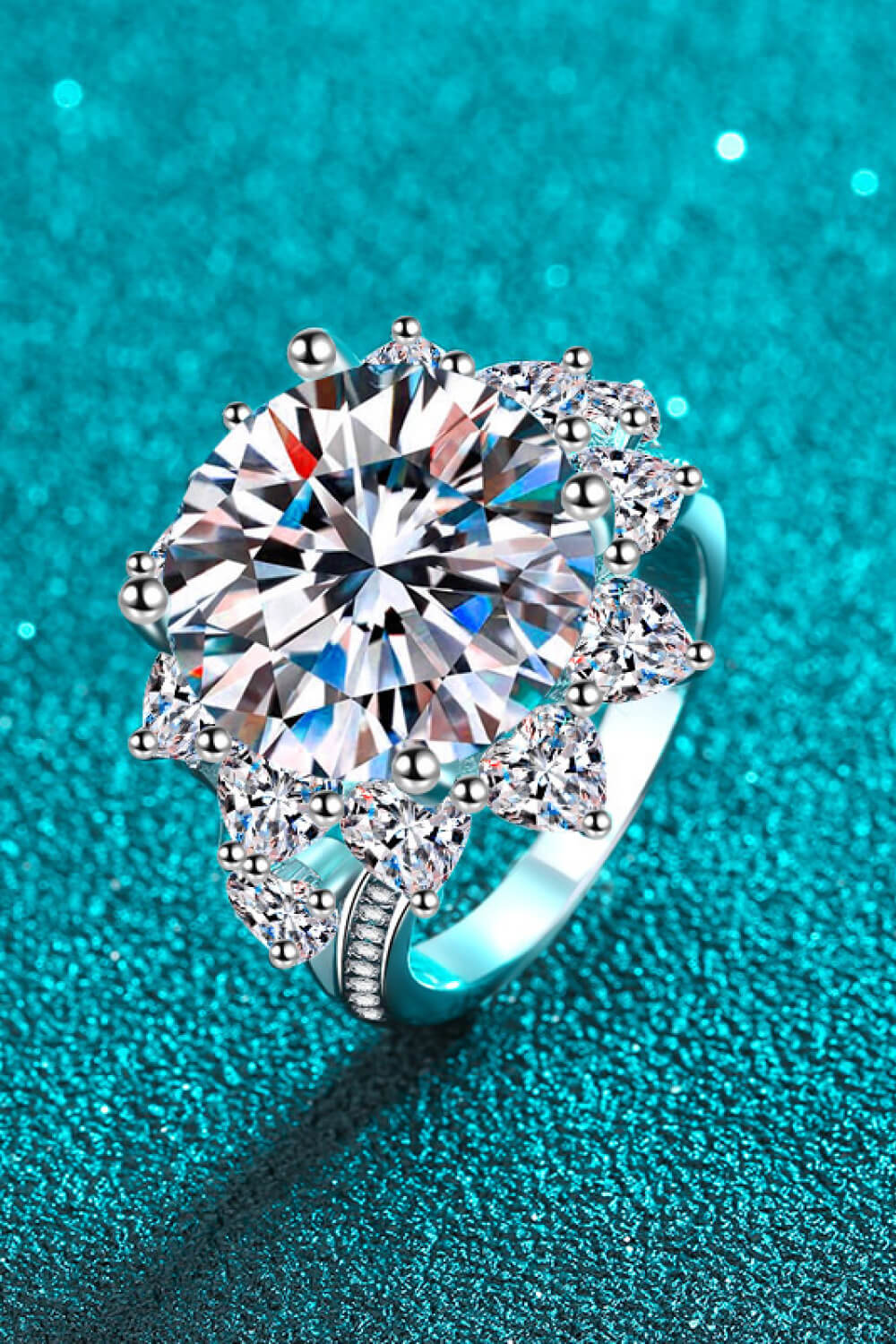 10 Carat Moissanite Flower-Shaped Ring (Rhodium Over Pure Sterling Silver) - Sparkala