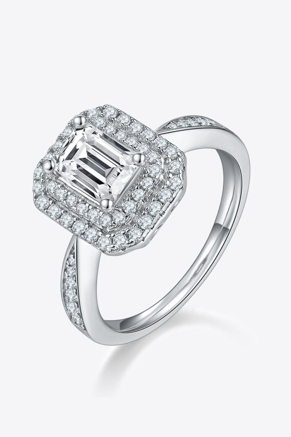 Adored 1 Carat Emerald-Cut Sparkala™ Platinum Over Pure Sterling Silver Side Stone Ring