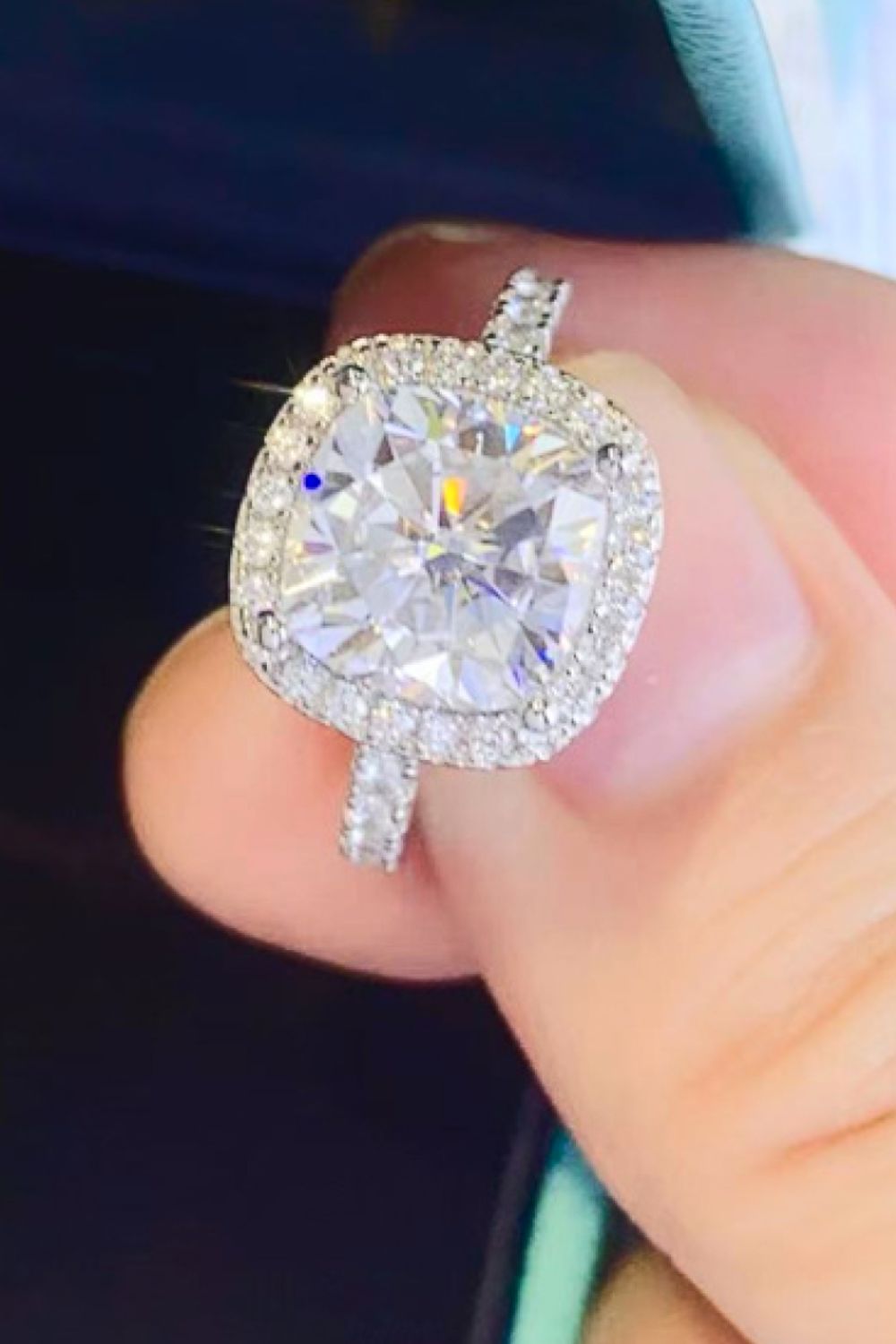 3 Carat Cushion-Cut Moissanite Platinum Over Pure Sterling Silver Square Ring - Sparkala