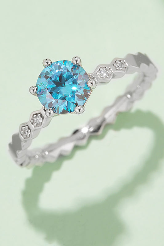 1 Carat Round Brilliant Cut Moissanite 6-Prong Platinum Over Pure Sterling Silver Ring (Yellow, Blue, or Pink) - Sparkala