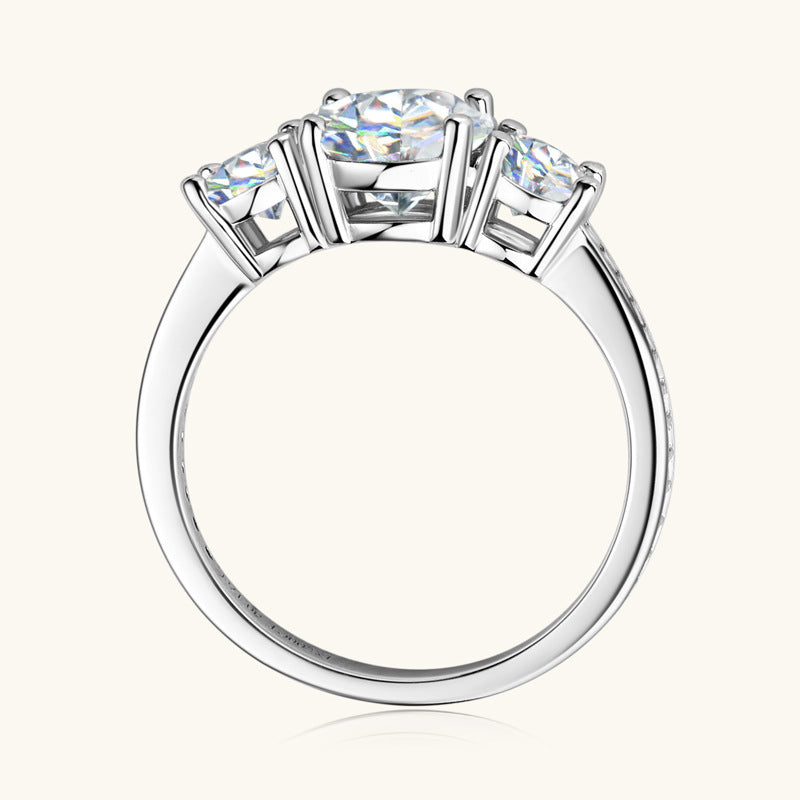3 Carat 3-Stone Round Round Brilliant Cut Moissanite Platinum-Plated 925 Sterling Silver Ring - Sparkala