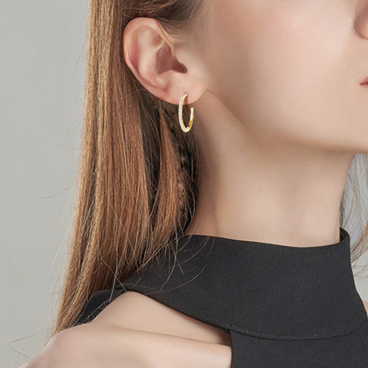 Inlaid Moissanite Pure Sterling Silver C-Hoop Earrings - Sparkala