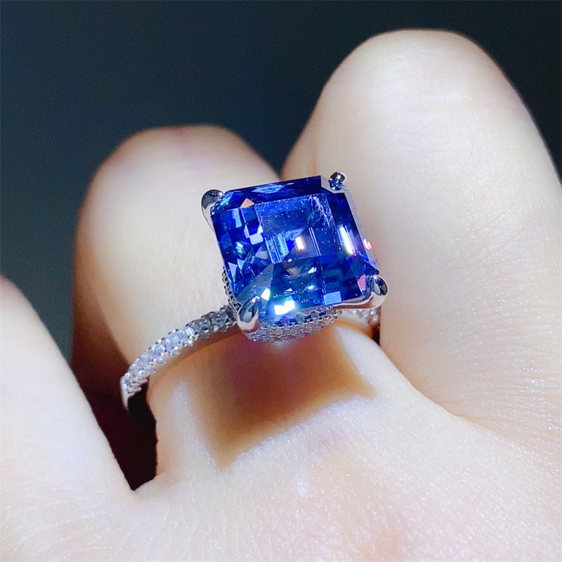 5 Carat Blue Sparkala™ Moissanite Sterling Silver Ring