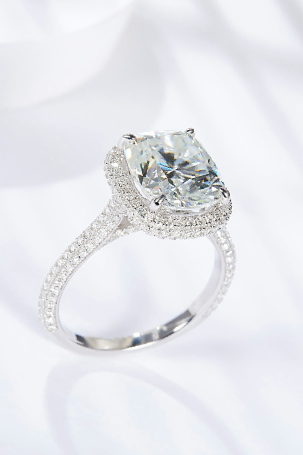6 Carat Cushion-Cut Sparkala™ Moissanite Halo Ring (Platinum Over Pure Sterling Silver)