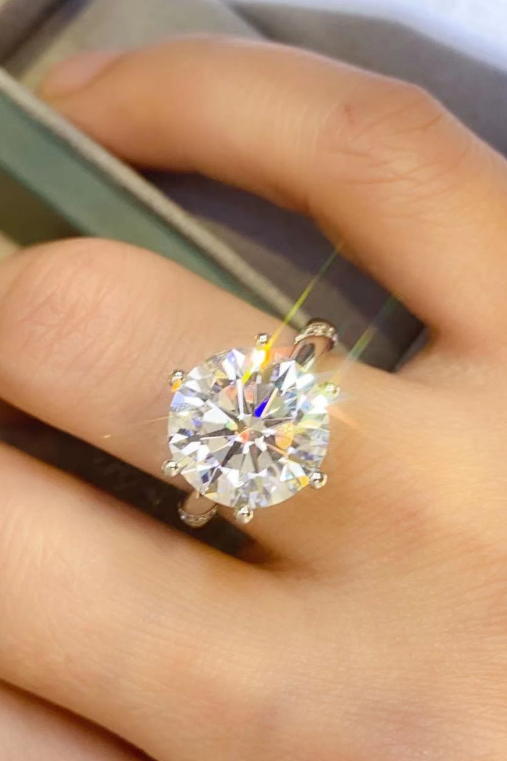 5 Carat Brilliant Round Cut Sparkala™ Moissanite 6-Prong Ring (Platinum Over Pure Sterling Silver)
