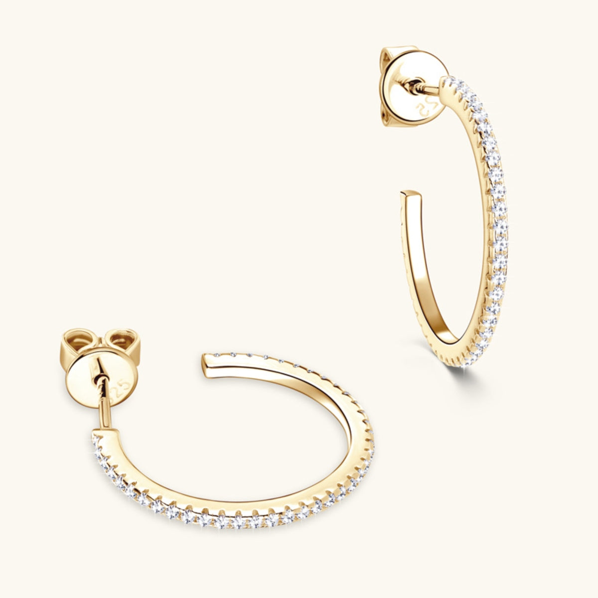 Inlaid Moissanite Pure Sterling Silver C-Hoop Earrings - Sparkala