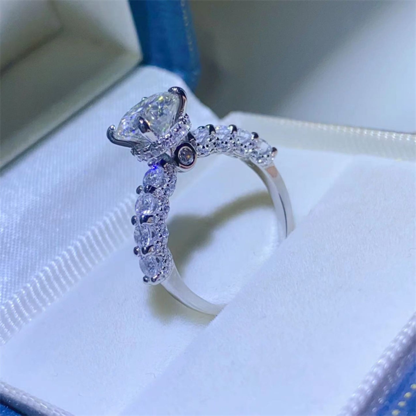 2 Carat Round Brilliant Cut Moissanite Half Eternity Platinum Over Pure Sterling Silver Ring - Sparkala