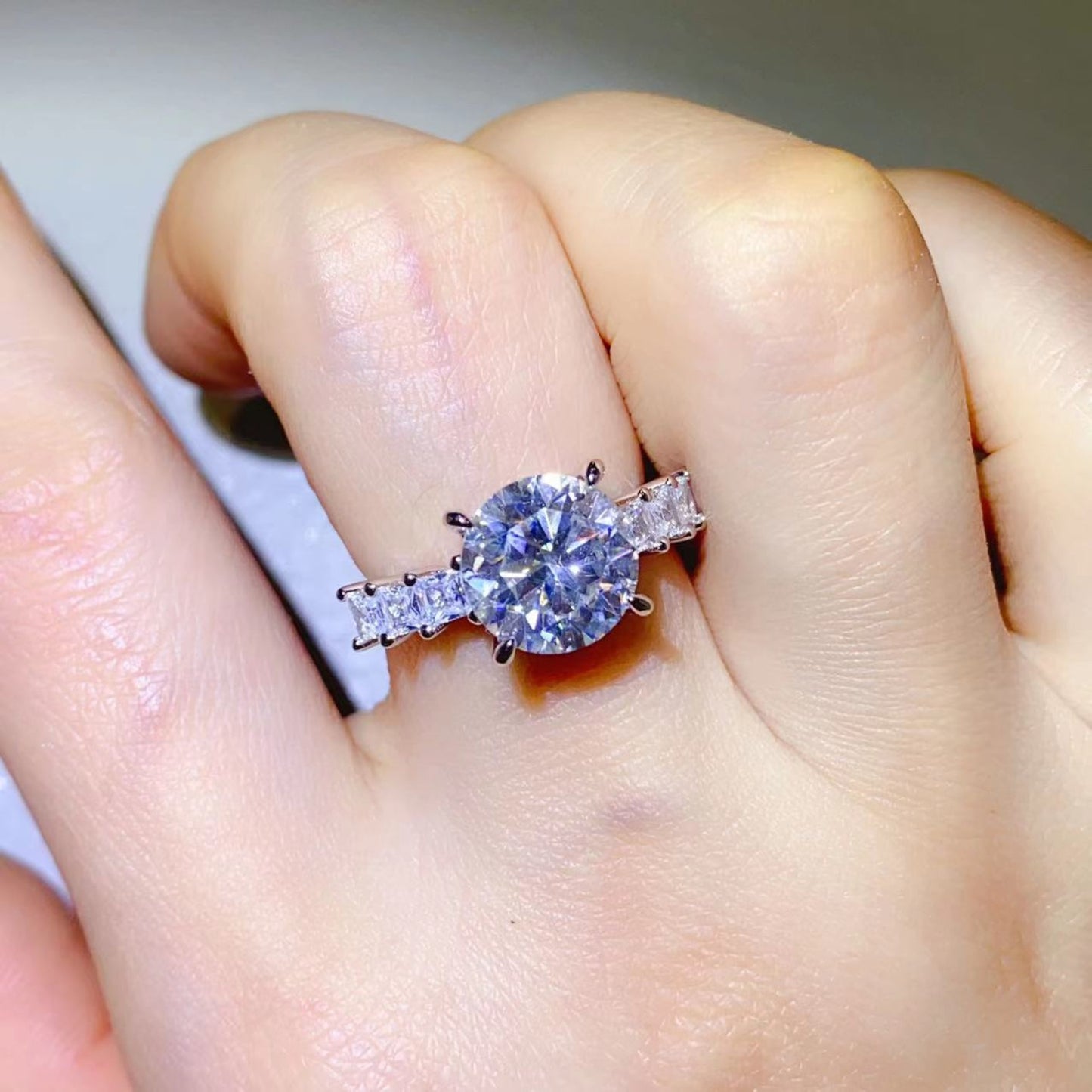 3 Carat Round Brilliant Cut Moissanite Pure Sterling Silver Ring - Sparkala