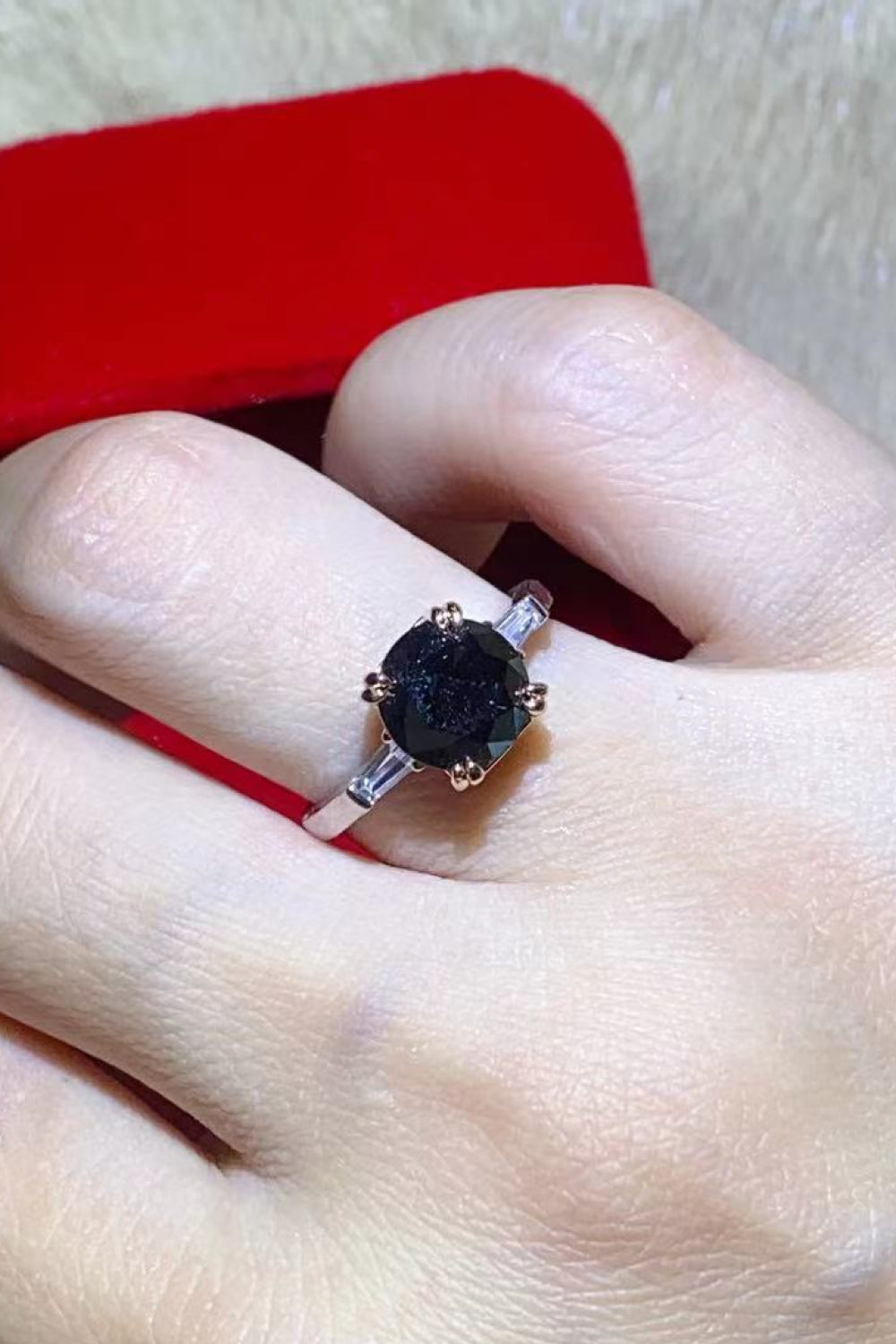 2 Carat Black Black Round Brilliant Cut Moissanite Platinum-Plated Ring - Sparkala