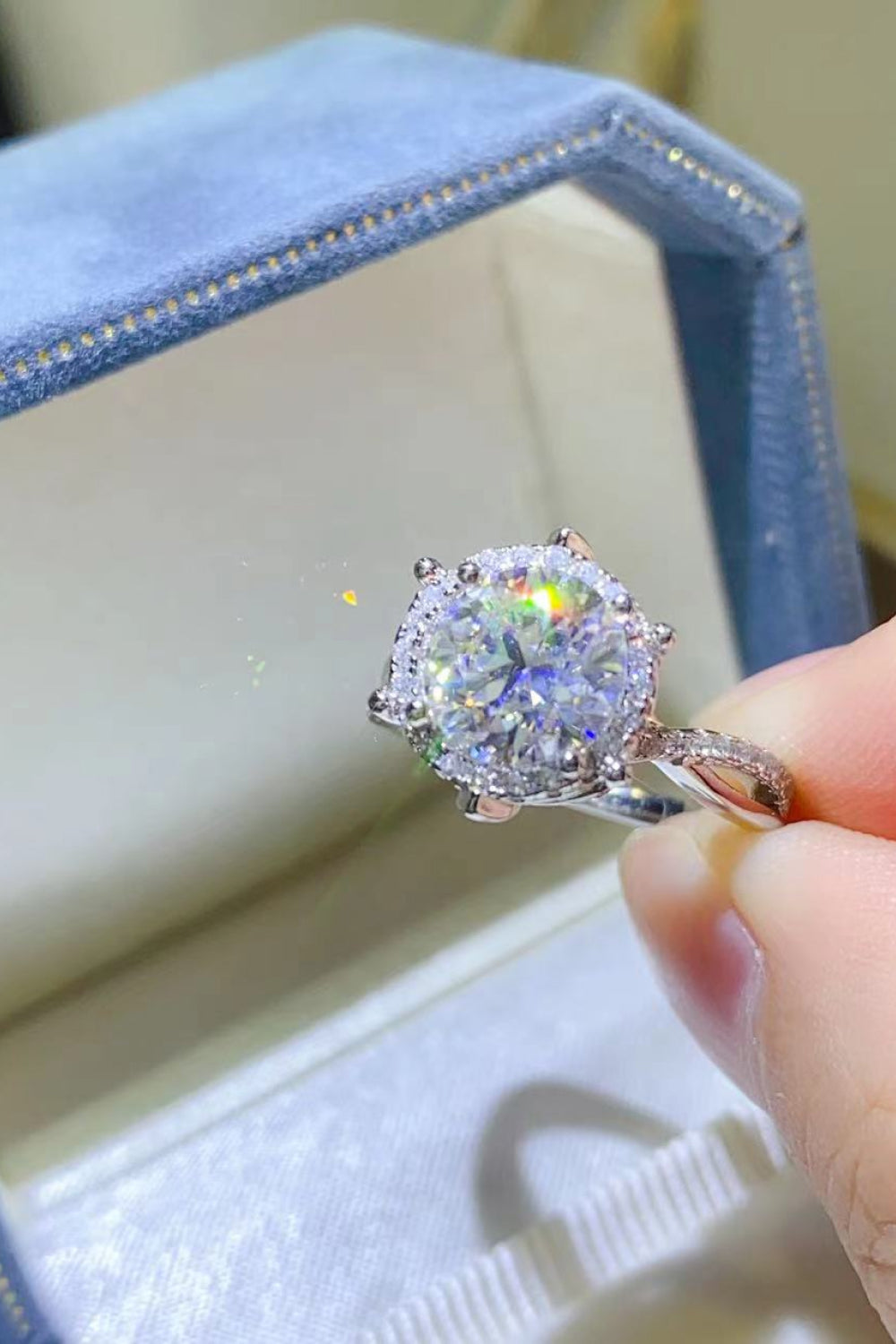 2 Carat Round Brilliant Cut Moissanite Platinum Over Pure Sterling Silver Ring - Sparkala
