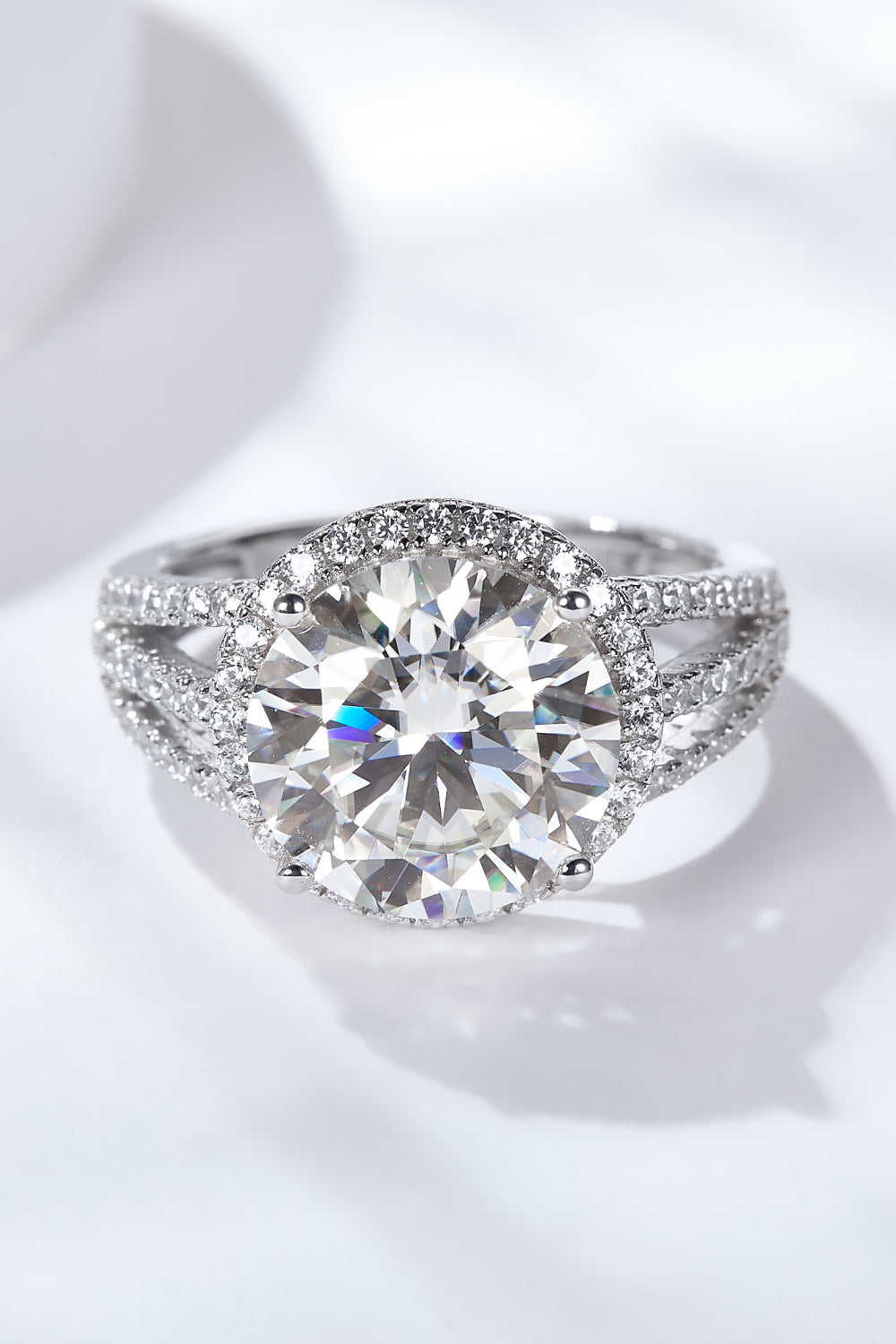 5 Carat Brilliant Round Cut Sparkala™ Moissanite Split Shank Ring (Platinum Over Pure Sterling Silver)
