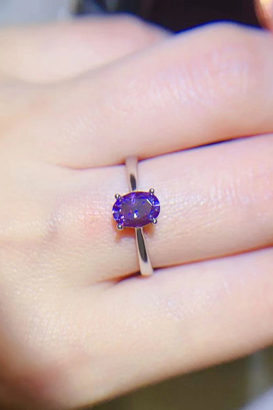 1 Carat Purple Oval-Cut Moissanite 4-Prong Solitaire Ring - Sparkala