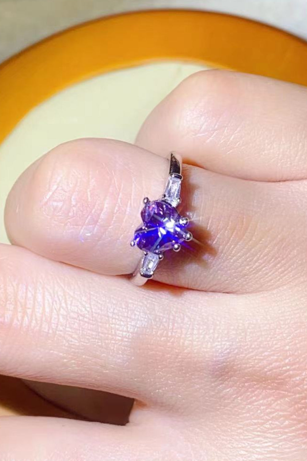 1 Carat Purple Moissanite Heart-Shaped Platinum-Plated Ring in Purple - Sparkala