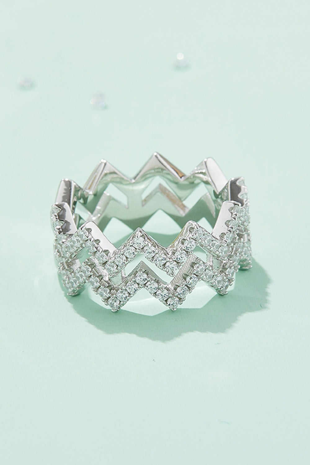 Adored Sparkala™ Moissanite Zigzag Stacking Rings (Platinum Over Pure Sterling Silver)