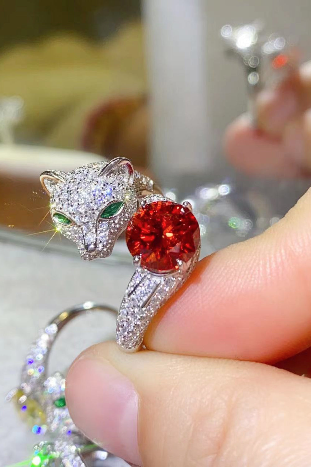2 Carat Red Moissanite Adjustable Animal Ring - Sparkala