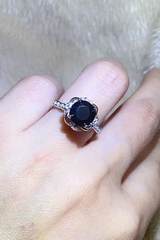 2 Carat Black Black Moissanite Floral Ring - Sparkala