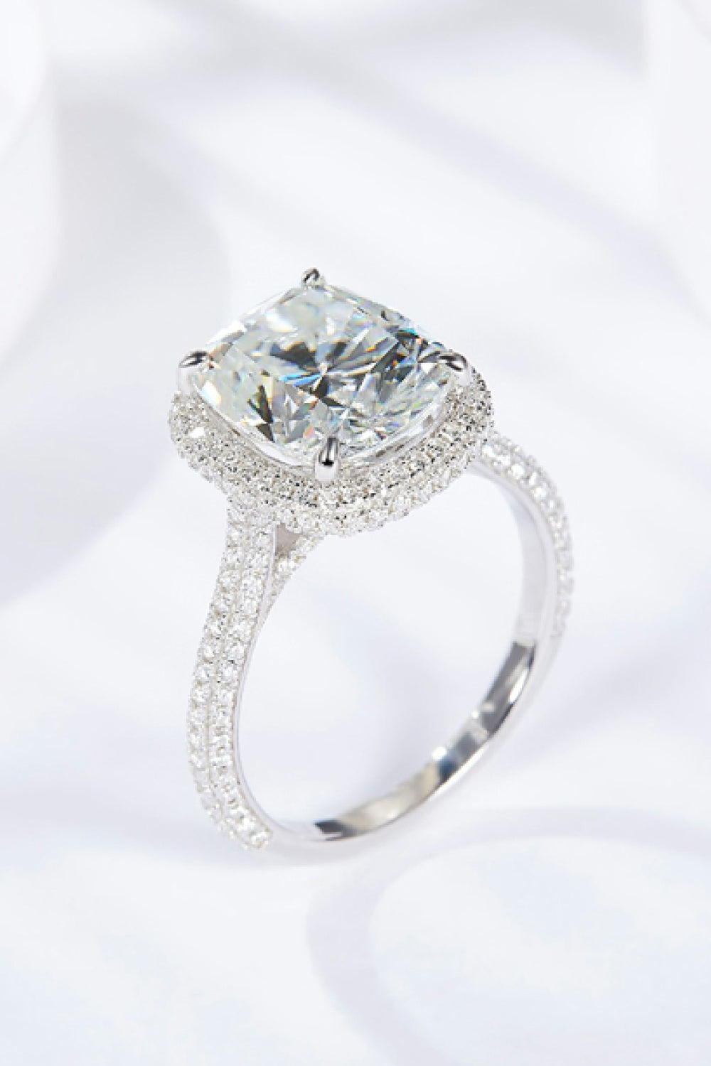 6 Carat Cushion-Cut Sparkala™ Moissanite Halo Ring (Platinum Over Pure Sterling Silver)