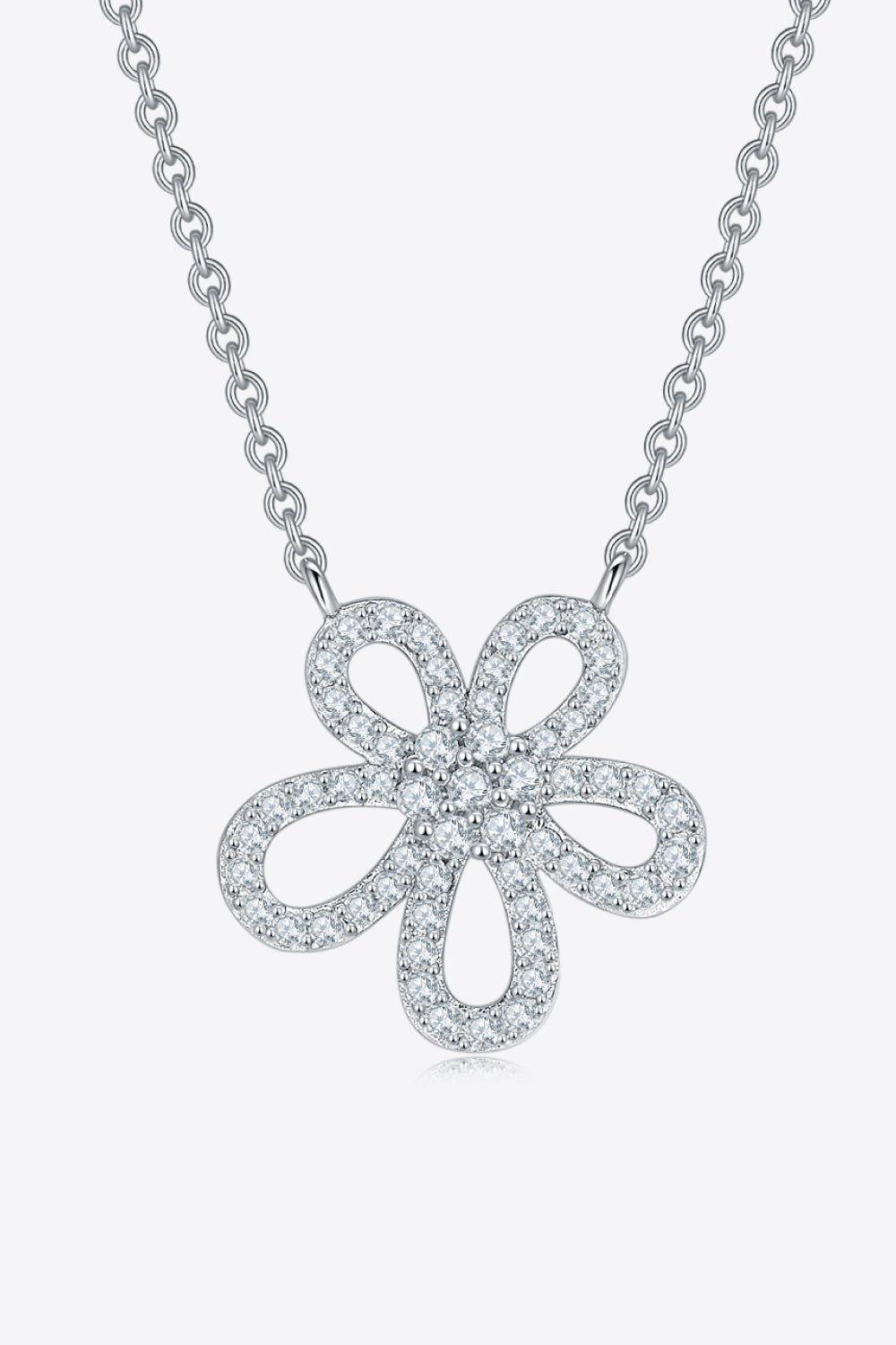 Sparkala™ Moissanite Flower Pendant Platinum-Plated 925 Sterling Silver Necklace