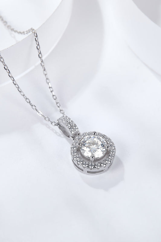 2 Carat Moissanite Round Pendant Necklace (Platinum-Plated Fine Silver) - Sparkala