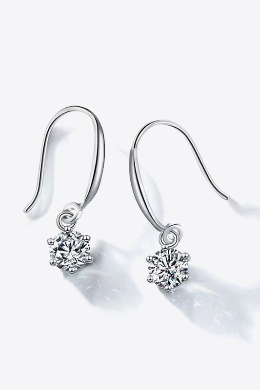 2 Carat Moissanite 6-Prong Drop Earrings (Platinum-Plated Fine Silver) - Sparkala
