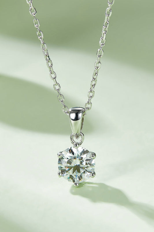 1 Carat Moissanite Platinum-Plated 925 Sterling Silver Necklace - Sparkala