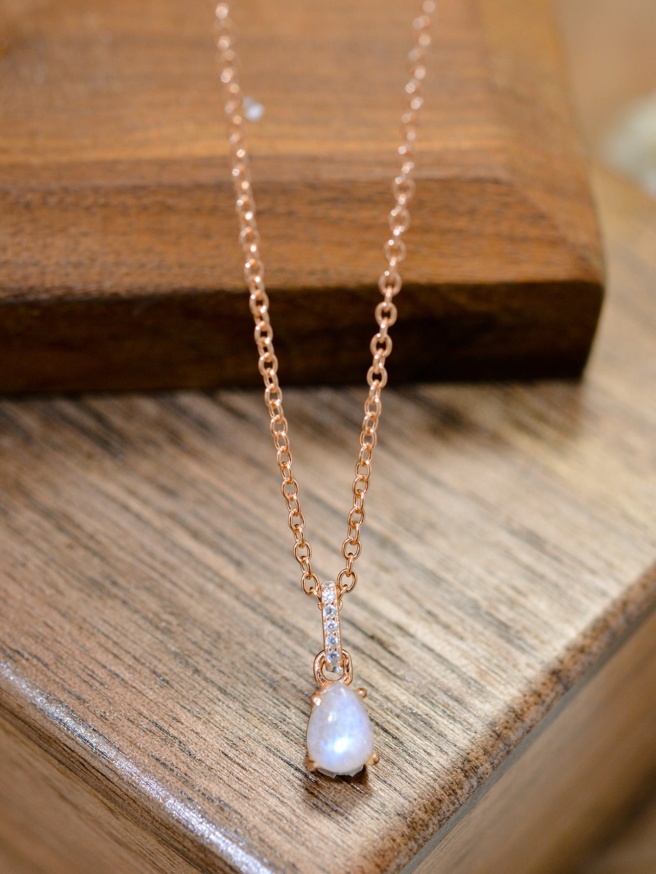 Moonstone Teardrop Pendant Necklace (Platinum-Plated Fine Silver)