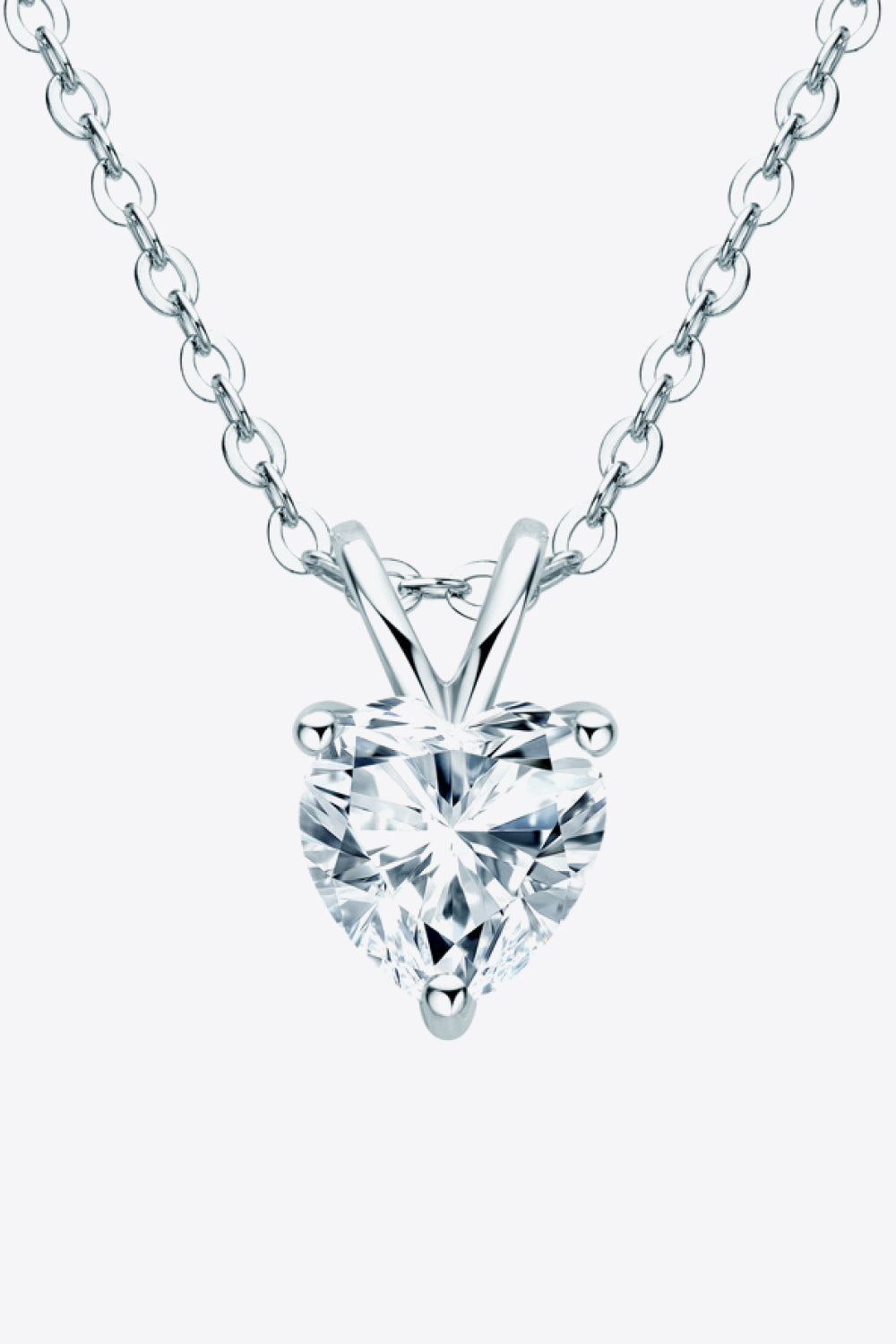 1 Carat Moissanite Heart-Shaped Pendant Necklace (Platinum-Plated Fine Silver) - Sparkala