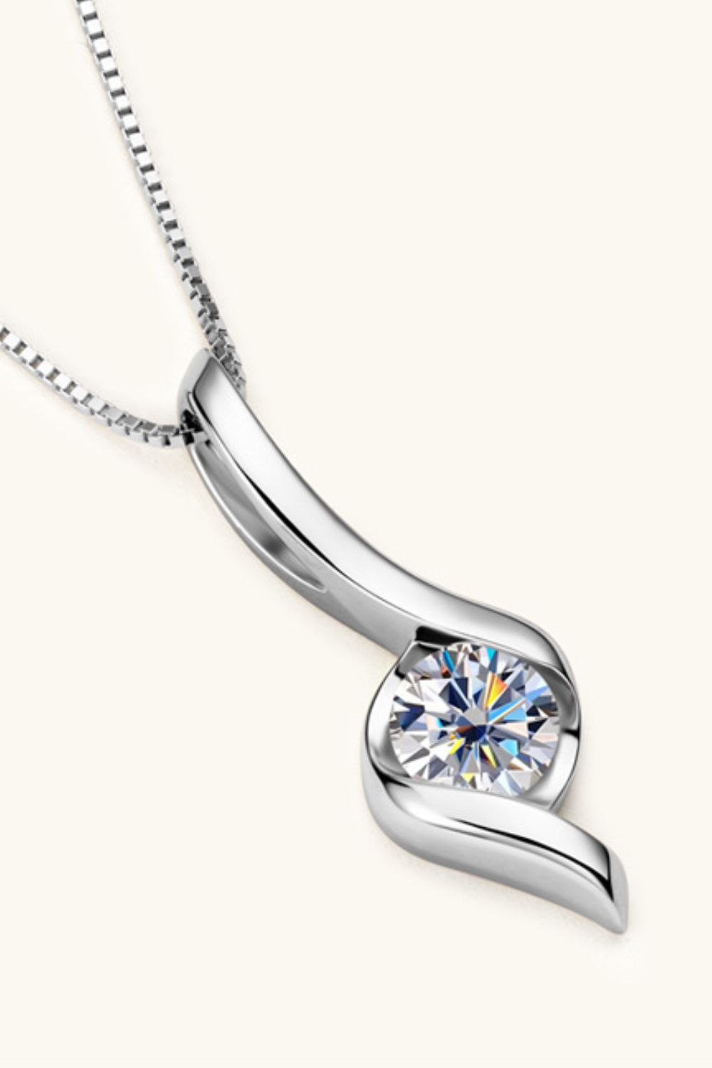 1 Carat Moissanite Platinum-Plated 925 Sterling Silver Necklace - Sparkala