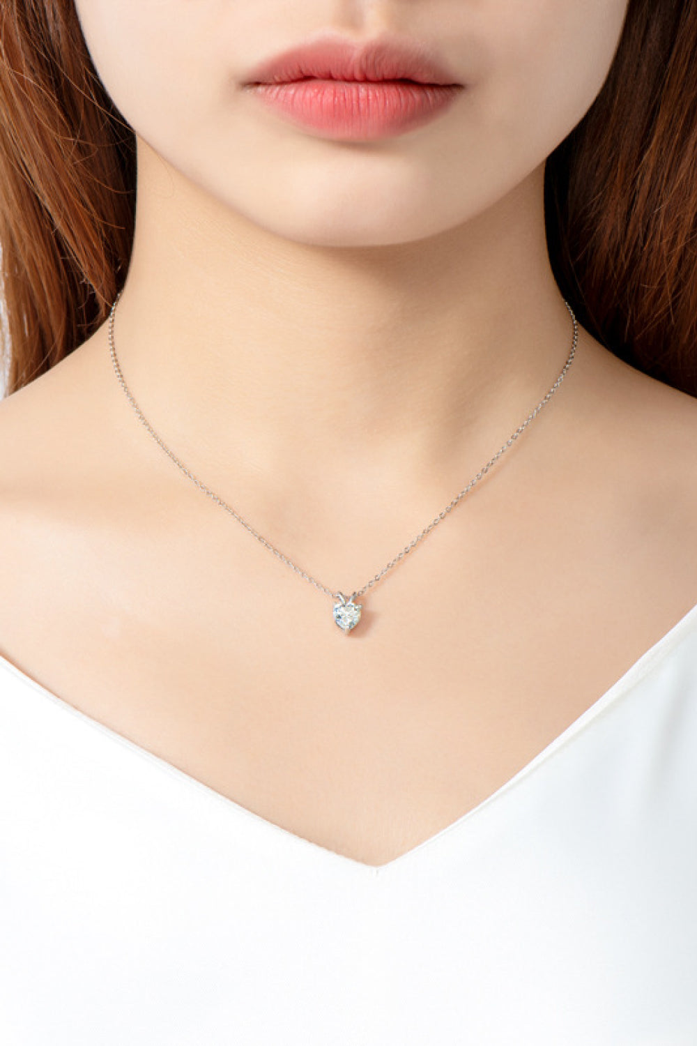 1 Carat Moissanite Heart-Shaped Pendant Necklace (Platinum-Plated Fine Silver) - Sparkala