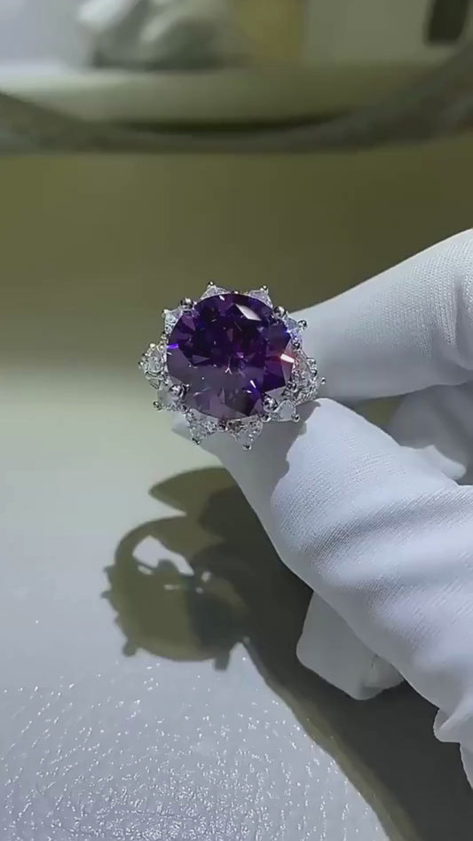 10 Carat Purple Sparkala™ Pure Sterling Silver Flower Shape Ring
