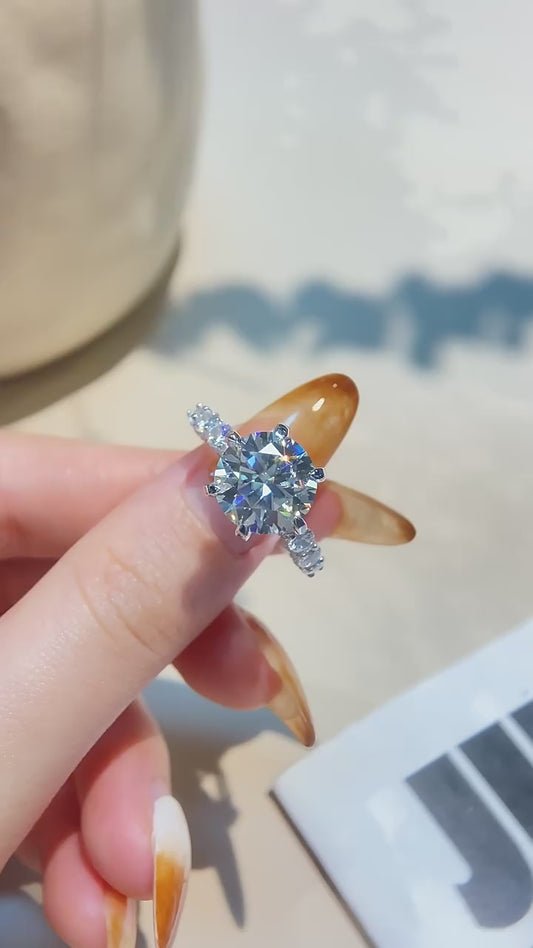 5 Carat Brilliant Round Cut Sparkala™ Solitaire with Side Stone Ring (Platinum Plated Pure Sterling Silver)