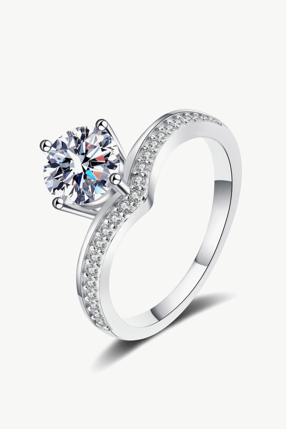 Rhodium Over Pure Sterling Silver Ring with 1 Carat Brilliant Round Cut Moissanite