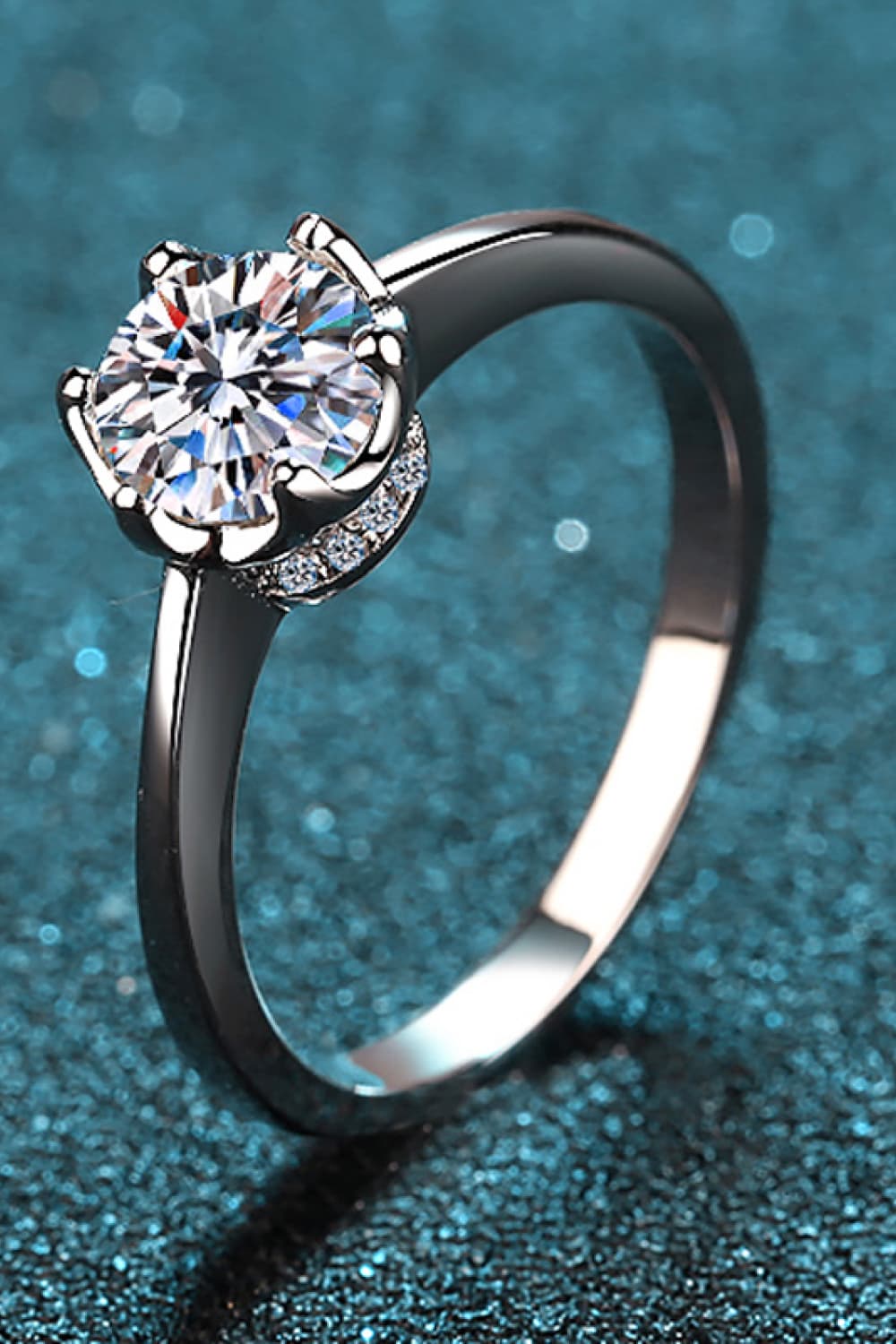 1 Carat Moissanite Rhodium-Plated Solitaire Ring - Sparkala