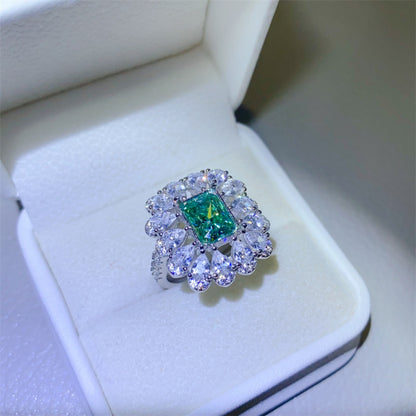 3 Carat Green Emerald-Cut Moissanite Pure Sterling Silver Ring - Sparkala