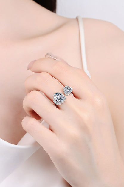 Moissanite Open Double Heart Ring  (Platinum Over Pure Sterling Silver)