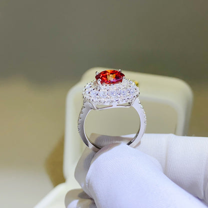 2 Carat Red Round Brilliant Cut Moissanite Pure Sterling Silver Ring - Sparkala