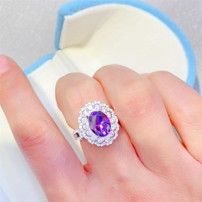 2 Carat Purple Oval-Cut Moissanite Pure Sterling Silver Ring - Sparkala