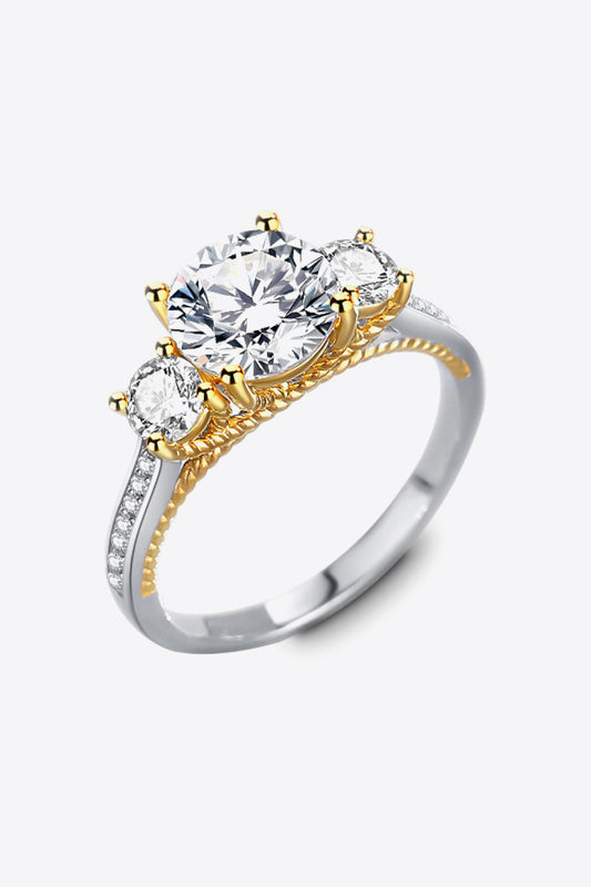 2 Carat Moissanite Contrast 3 Stone Ring (18k Gold Over Pure Sterling Silver) - Sparkala