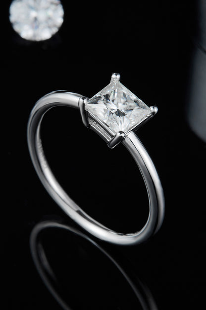 1 Carat Moissanite Platinum Over Pure Sterling Silver Solitaire Ring - Sparkala