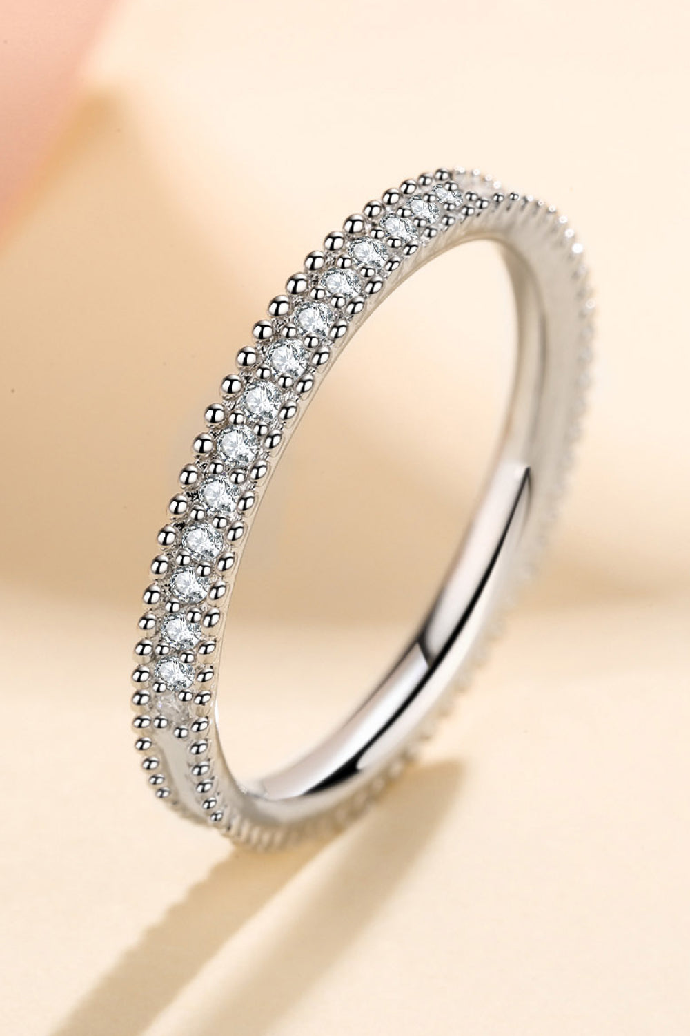 Half Eternity Band Moissanite Ring (Rhodium Over Pure Sterling Silver) - Sparkala