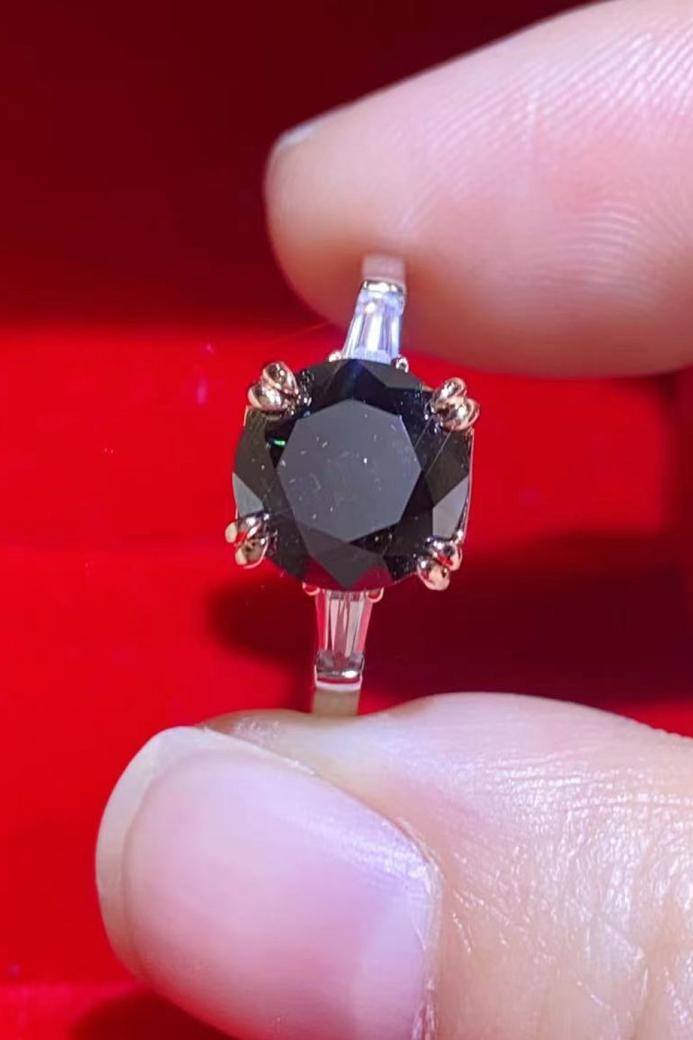 2 Carat Black Black Round Brilliant Cut Moissanite Platinum-Plated Ring - Sparkala