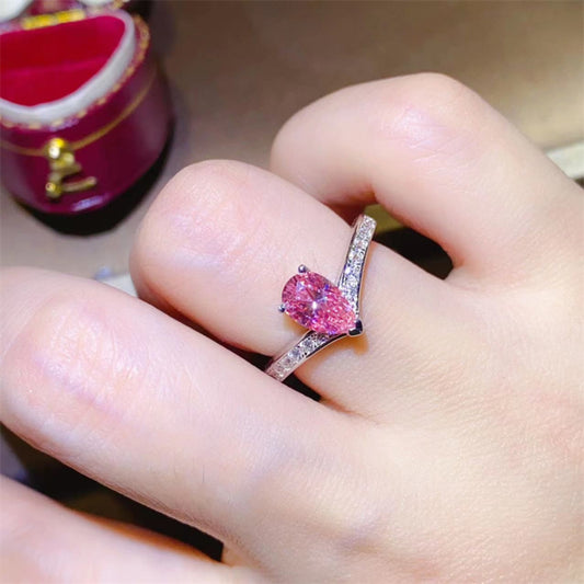 1 Carat Pear-Cut Pink Moissanite Platinum Over Pure Sterling Silver Ring - Sparkala