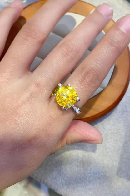 5 Carat Yellow Yellow Brilliant Round Cut Moissanite Platinum Over Pure Sterling Silver Ring