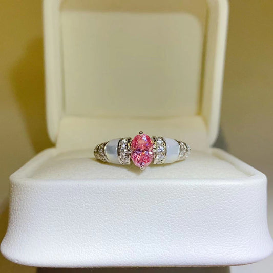 1 Carat Pink Oval-Cut Moissanite Pure Sterling Silver Ring - Sparkala