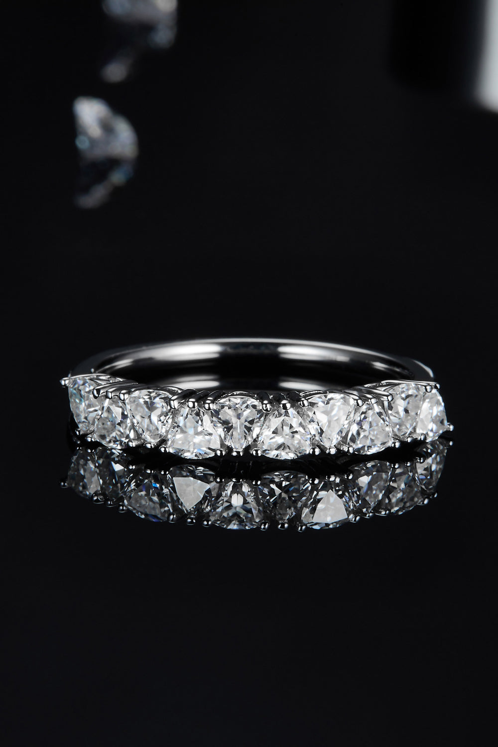 1 Carat Moissanite Platinum Over Pure Sterling Silver Half-Eternity Ring - Sparkala