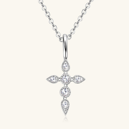 Moissanite Cross Pendant Necklace (18k Gold over Fine Sterling Silver)