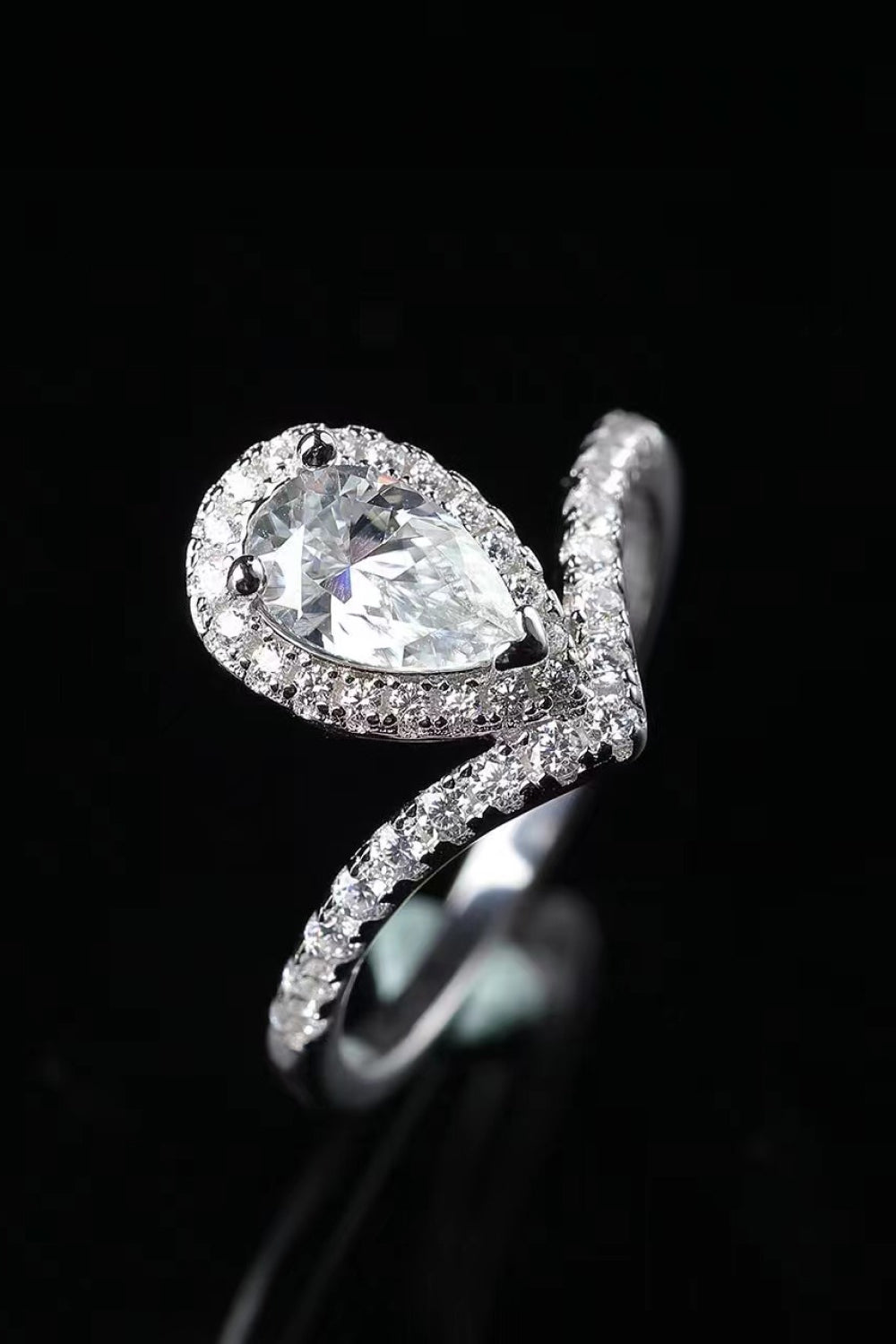 2 Carat Pear-Cut Moissanite Teardrop Crown Ring (Platinum Over Pure Sterling Silver) - Sparkala