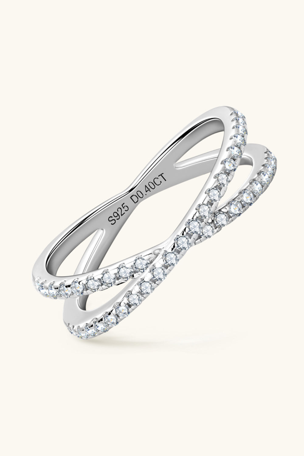 Sparkala™ Moissanite Platinum Over Pure Sterling Silver Crisscross Ring