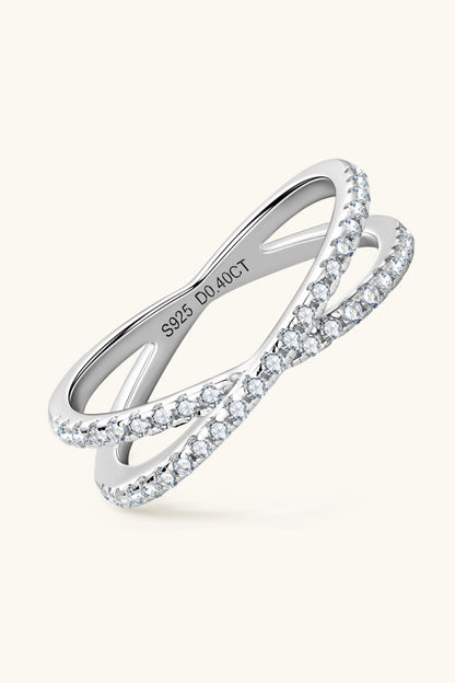 Sparkala™ Moissanite Platinum Over Pure Sterling Silver Crisscross Ring